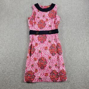 Tory Burch Womens Melanie Dress 2 Pink Linen Floral Sleeveless Gold Buttons